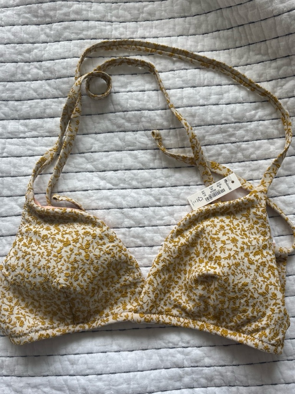 Madewell White & Mustard Floral Triangle Bikini Top
